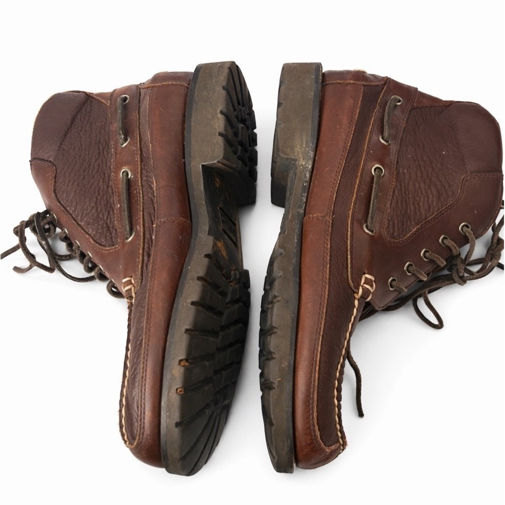 L.L. Bean Men's 14D Brown Leather Moc Toe Boots Discontinued Lug Sole - Picture 5 of 10